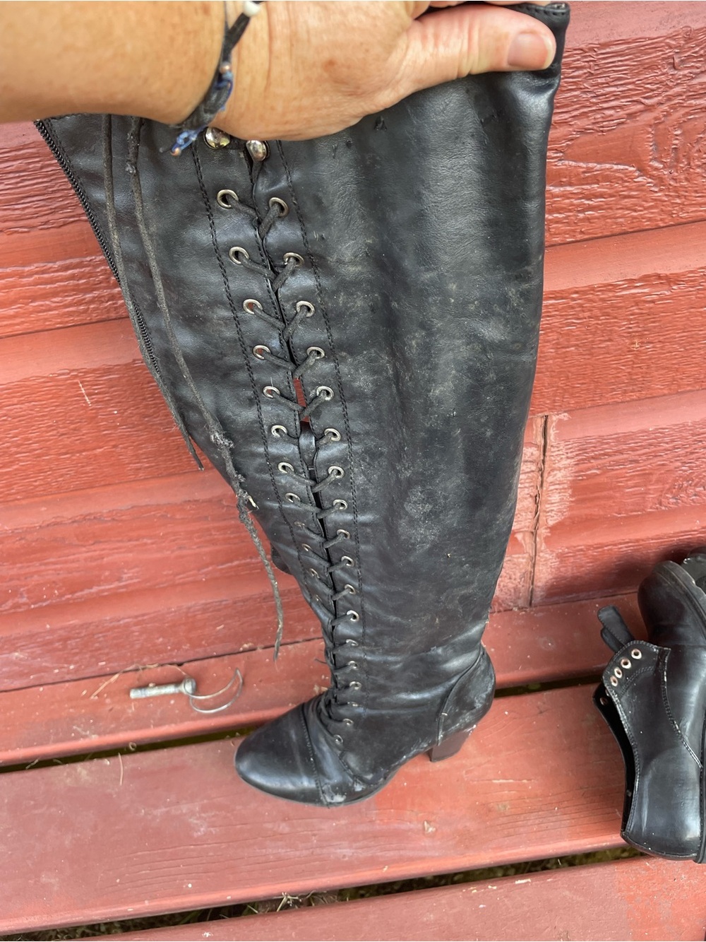 Black Lace-Up Knee-High Women's Boots very worn